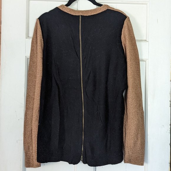 Madewell Colorblock Sweater with Zip-back Tan and Black Size L - Picture 2 of 15